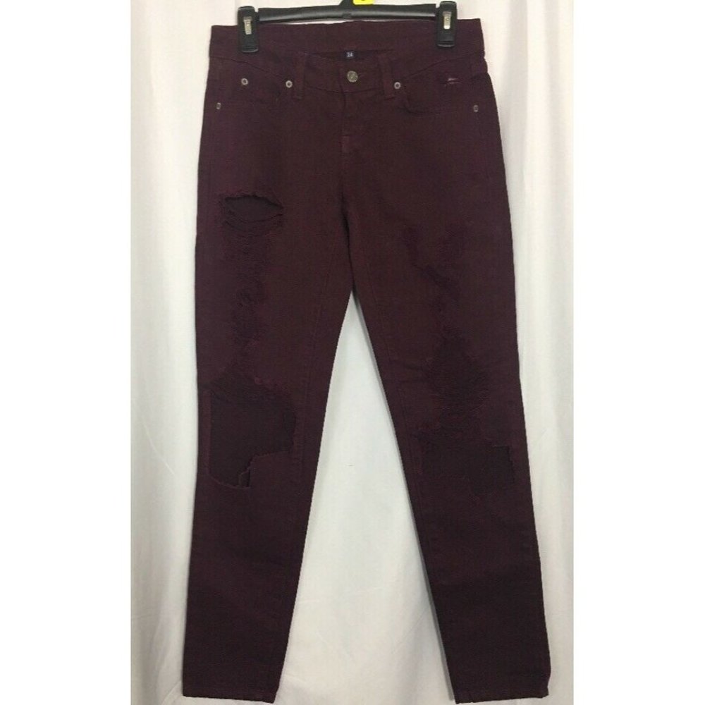 Nwt Womens Carmar Maroon Distroyed Boyfriend Fit  Jeans Size 24